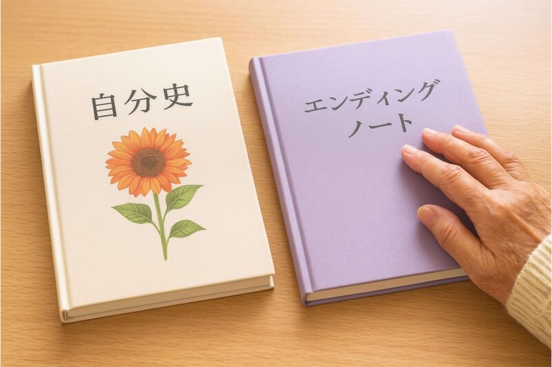 終活とエンディングノートの違いを解説し、自分史と合わせて考える役割を示す画像