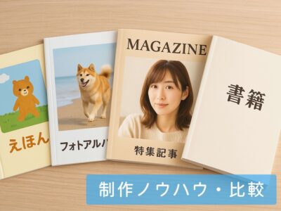 絵本・写真集・雑誌・書籍など本のタイプを比較して選べるようにした画像
