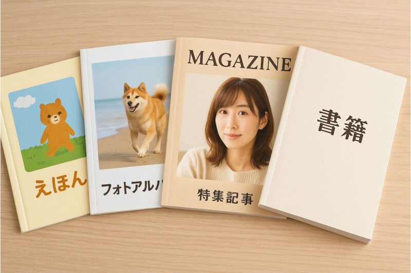 絵本・写真集・雑誌・書籍など本のタイプを比較して選べるようにした画像