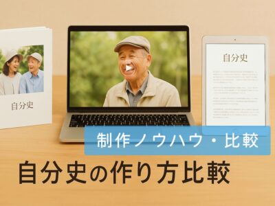 自分史を本・映像・デジタルで作る方法を比較したイメージ写真
