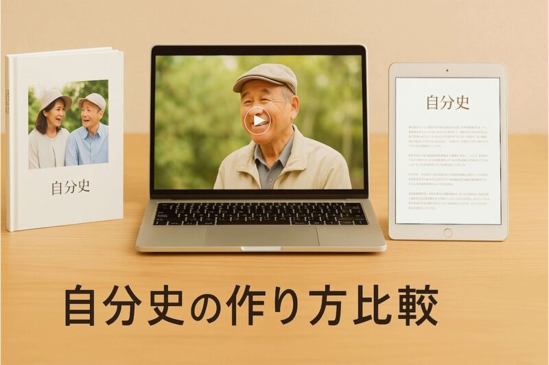 自分史を本・映像・デジタルで作る方法を比較したイメージ写真