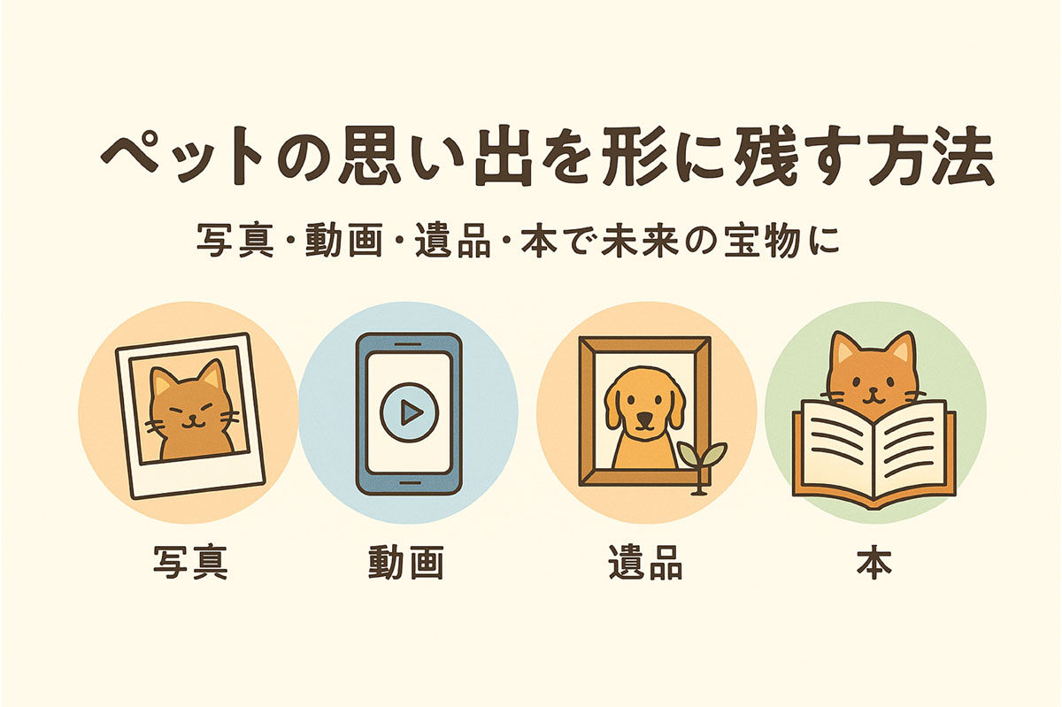 ペットの思い出を写真・動画・遺品・本に残して未来の宝物にする方法を紹介するアイキャッチ画像